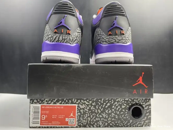 Kicked Out Shoe Store Jordan Black 3 Purple Retro Air 050 Court CT8532 0521